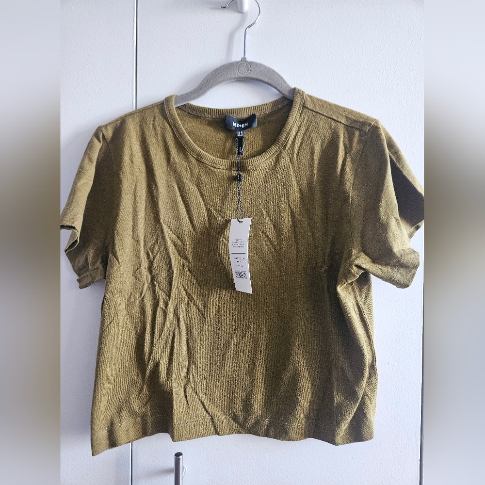 NWT Me+Em Size 8 Hemp Cotton Baby Tee - Deep Golden Olive